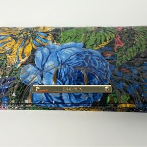 Brahmin Melbourne Ady Women’s Wallet Blue Floral Leather Clutch Organizer New